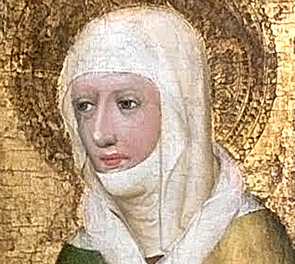 Svatá Ludmila, výřez z Votivního obrazu Jana Očka z Vlašimi (cs.wikipedia.org)