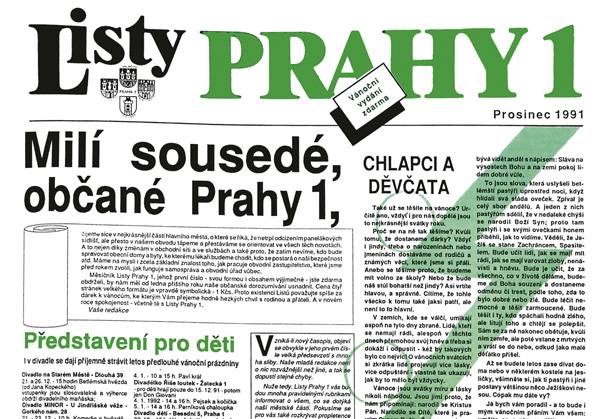 Historicky první číslo Listů Prahy 1 z prosince 1991